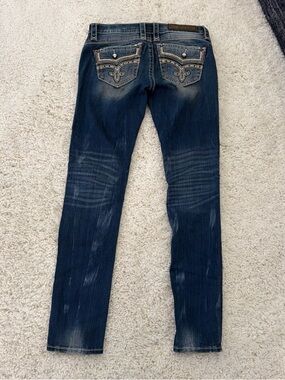 Rock Revival Dark Blue Skinny Jeans with Embroidered Back Pockets